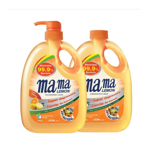 Mama Lemon Dishwashing Liquid Pump 1L + Refill 1L (Fresh Citrus)