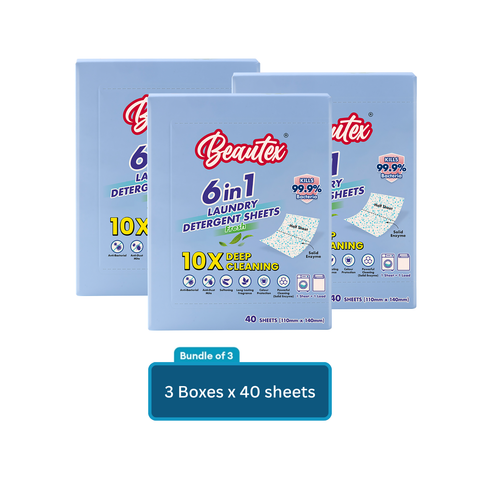 Beautex 6 in 1 Laundry Detergent Sheets 3 Boxes x 40 Sheets Bundle Sales