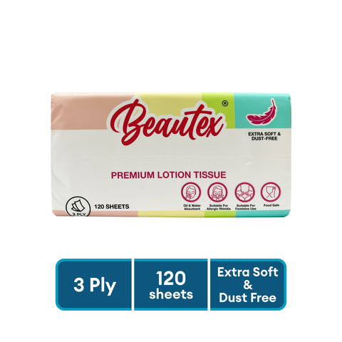 Beautex 3 Ply Premium Lotion Tissues 4 X 120s