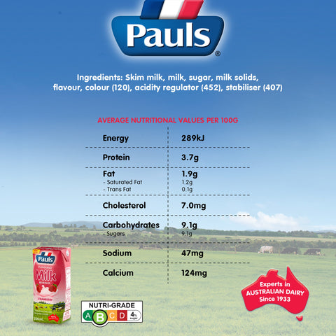 Pauls UHT Milk (Strawberry) 200ML x 4 x 6Packs Carton Sales