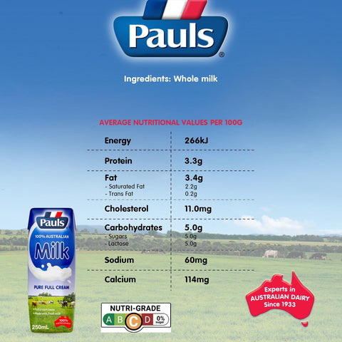 Pauls PURE UHT MILK (250ML x 6) x 4 Carton Sales