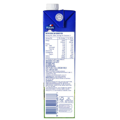 Pauls UHT Milk 1L (Pure Full Cream)