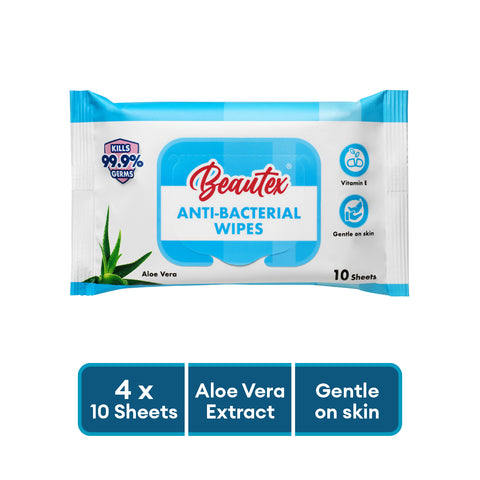 Beautex Anti-bacterial Wipes Aloe Vera (4 x 10 Sheets)