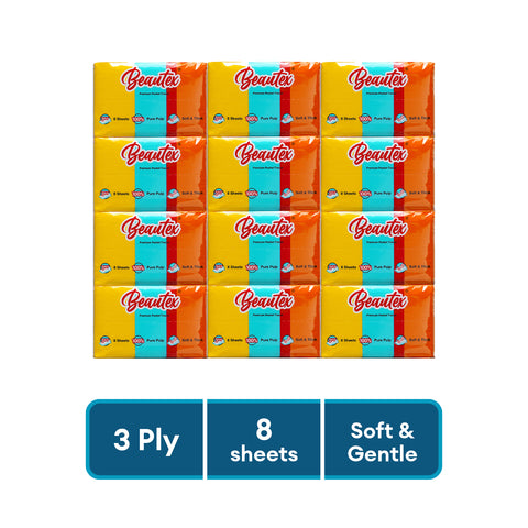 Beautex 3-Ply Pure Pulp (6 X 12) X 8S Pocket Tissues