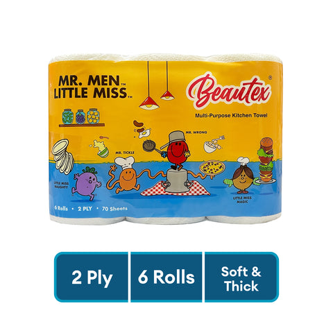 Beautex Mr Men and Little Miss Pure Pulp Kitchen Towel 6 x 70S