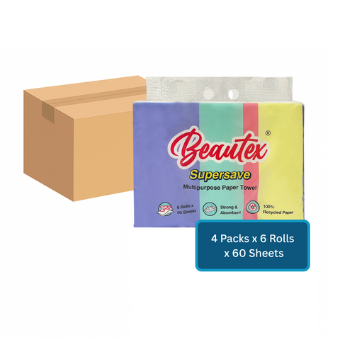 Beautex Supersave Multipurpose Paper Towel 4 Packs x 6 Rolls x 60 Sheets Carton Sales