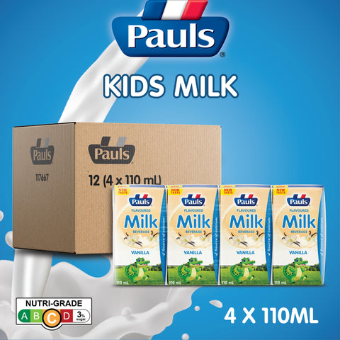Pauls UHT Kids Milk (Vanilla) 110ML 12 X 4Packs