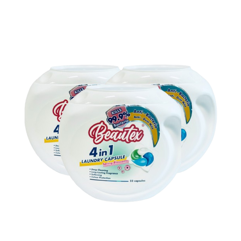 Beautex 4 In 1 Antibacterial And Anti - Dust Mite Spring Blossom Laundry Capsules (3 tubs x 52 pcs) Bundle Sales