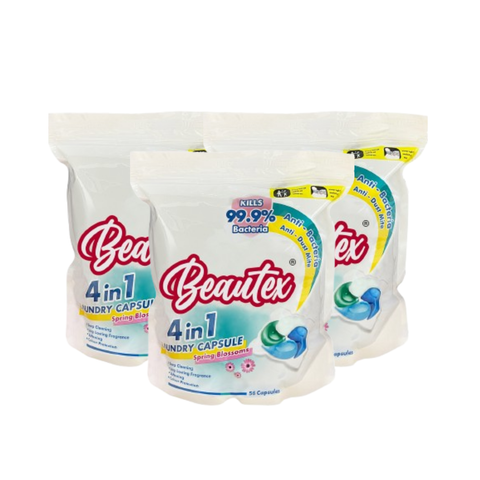 Beautex 4 In 1 Antibacterial And Anti - Dust Mite Spring Blossom Laundry Capsules Refill Pack (3 packs x 56 pcs) Bundle Sales