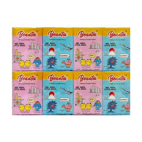 Beautex 3 Ply Mr. Men Little Miss Pocket Tissue 18 x (12 packs x 8S) Carton Sales