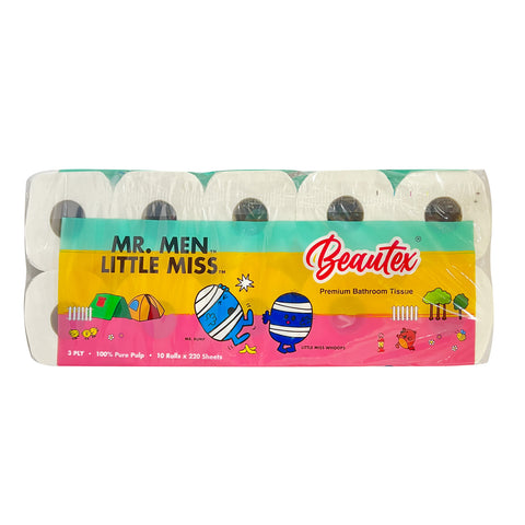 Beautex 3 Ply Mr. Men Little Miss Pure Pulp Toilet Paper 10 x (10 rolls x 220S) Carton Sales