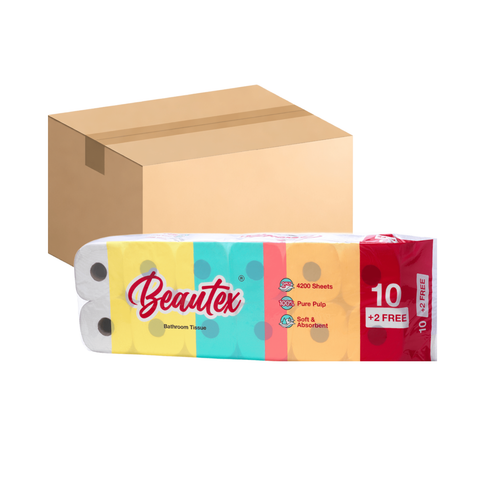 Beautex 2 Ply Toilet Paper 6 x (10 + 2 rolls x 350S) Carton Sales