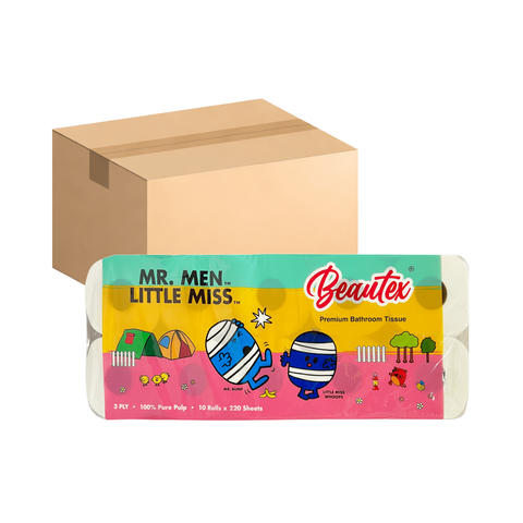 Beautex 3 Ply Mr. Men Little Miss Pure Pulp Toilet Paper 10 x (10 rolls x 220S) Carton Sales