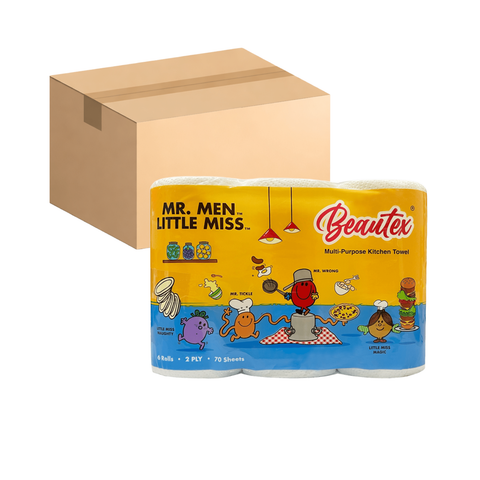 Beautex 2 Ply Mr. Men Little Miss Pure Pulp Kitchen Towel 8 x (6 rolls x 70S) Carton Sales