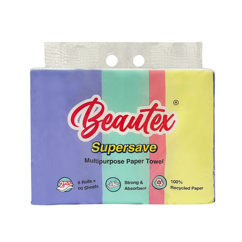 Beautex Supersave Multipurpose Paper Towel 6 Rolls x 60 Sheets
