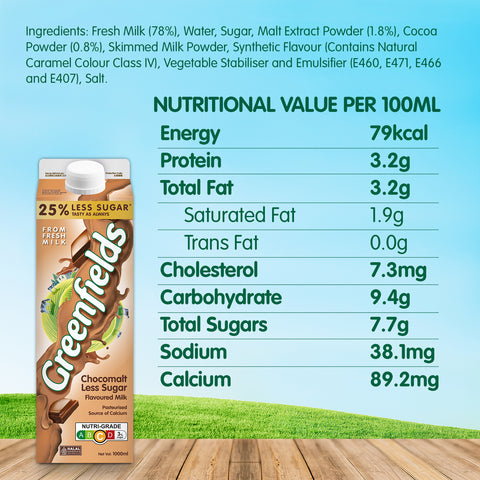 Greenfields ESL Milk 1L (Chocolate Malt Less Sugar)