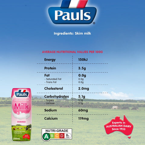 Pauls UHT MIilk  6S X 250ML (Skimmed)