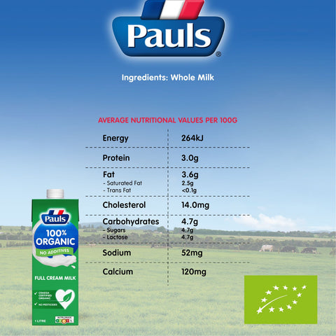 Pauls Organic UHT Milk 1L (Full Cream)