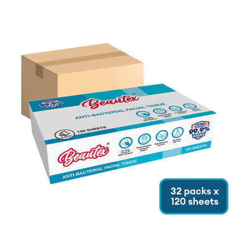 Beautex 3 Ply Anti-Bacterial Facial Tissues 8 x 4 X 120S Carton Sales