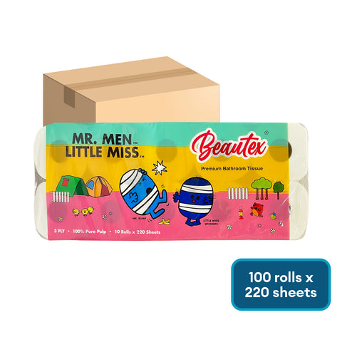 Beautex Mr Men and Little Miss Pure Pulp 3 Ply Toilet Tissue 10 x 10 Rolls x 220S Carton Sales