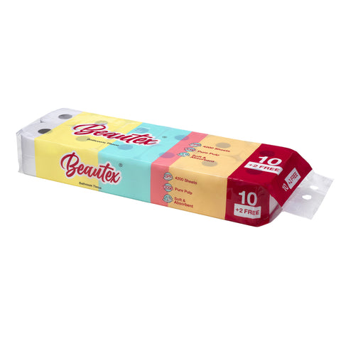 Beautex 2 Ply Toilet Paper 6 x (10 + 2 rolls x 350S) Carton Sales