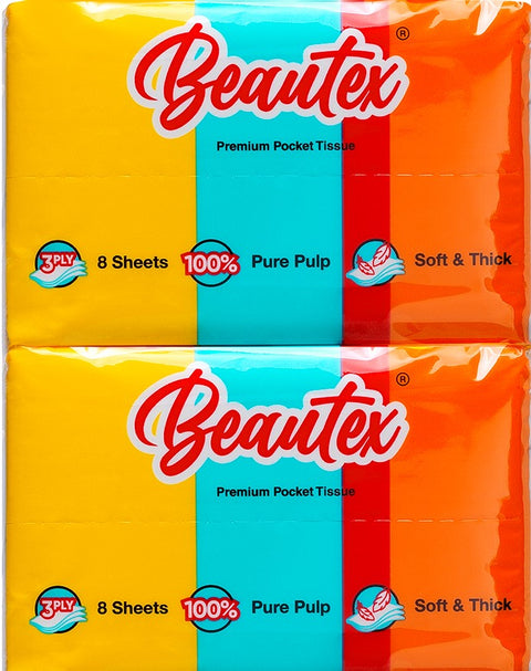 Beautex 3 Ply Pure Pulp Pocket Tissue 6 x (12 packs x 8S)