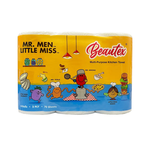 Beautex Mr Men and Little Miss Pure Pulp Kitchen Towel 8 x 6 Rolls x 70S Carton Sales