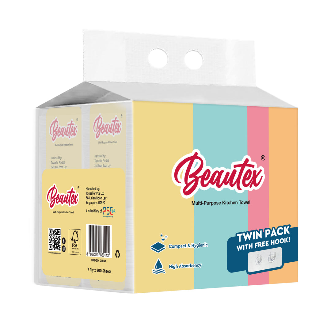 Beautex 2 Ply Hanging Towel With Hook (2 packs x 200S) – PSC e-store