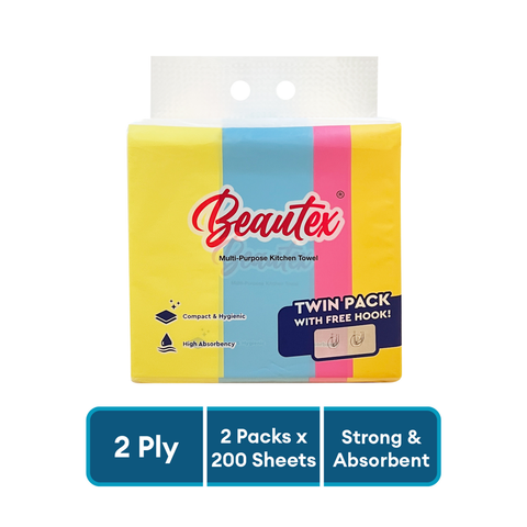 Beautex 2 Ply Hanging Towel With Hook (2 packs x 200S)