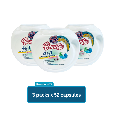 Beautex 4 In 1 Antibacterial And Anti - Dust Mite Spring Blossom Laundry Capsule (3 tubs x 52 pcs) Bundle Sales