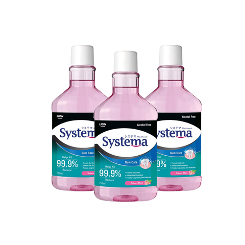 Systema Gum Care Mouthwash Alcohol Free 3 x 750ML (Sakura Mint) Bundle Sales