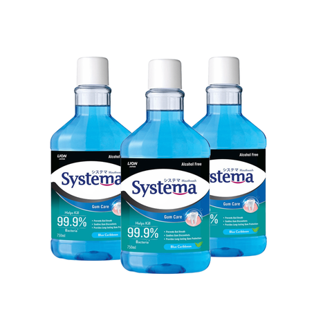 Systema Gum Care Mouthwash Alcohol Free 750ML x 3 (Blue Caribbean) Bundle Sales