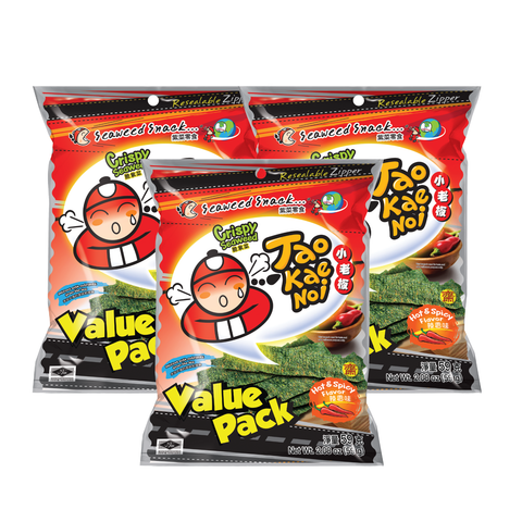 Tao Kae Noi Crispy Seaweed Hot & Spicy 59G x 3 (Bundle Deal)